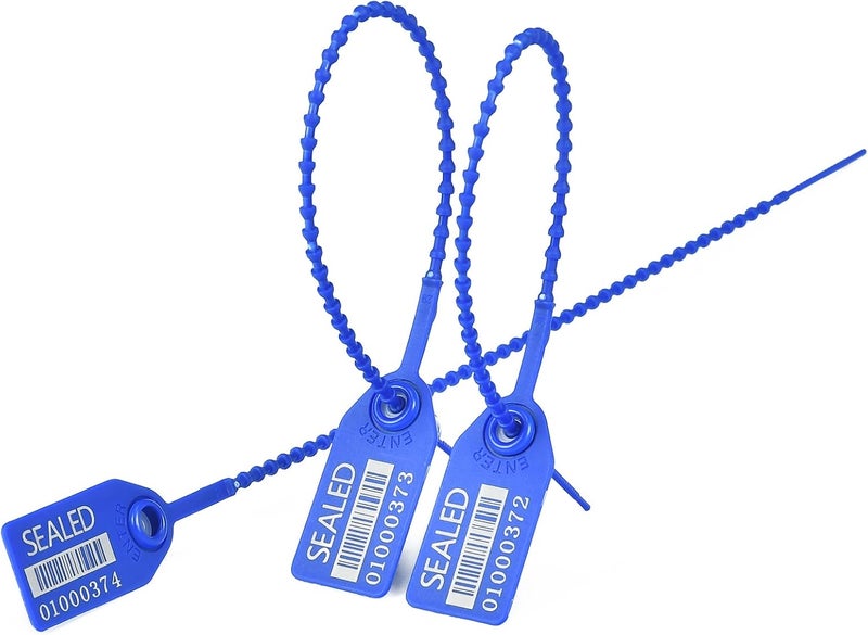 LeadSeals 500 Blue Plastic Barcode Seals, Numberd Plastic Tamper Seals Security Tags, Pull-Tite Safety Zip Ties, Tamper Proof Tags Plasic Locks for Fire Extinguishers - Image 1